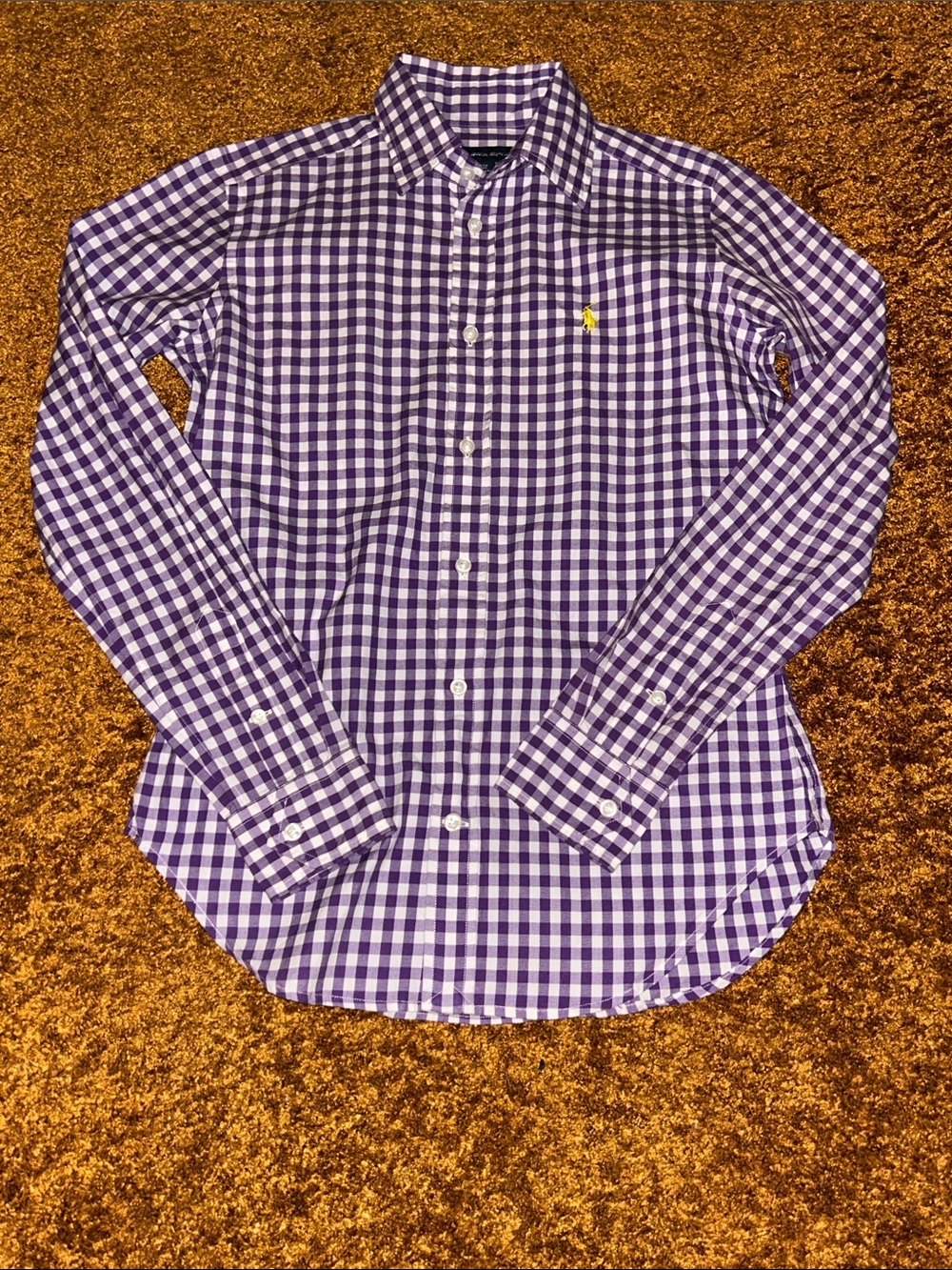 Ralph Lauren Purple and White Gingham Long-Sleeve Button Shirt